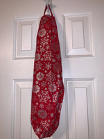 Grocery bag holder- red with silver snowflakes