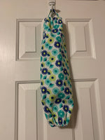 Plastic Bag Holder- white with teal and Blue flowers