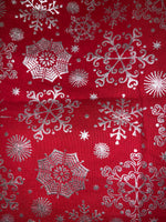 Grocery bag holder- red with silver snowflakes