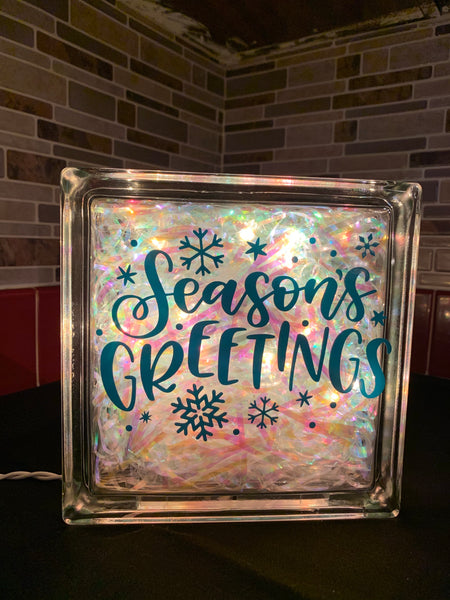 Glass block with lighting- Seasons greetings