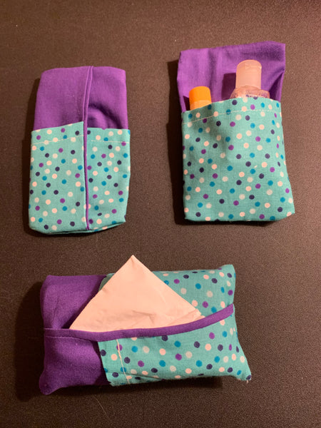 Kleenex Holder with back pocket-purple and really polkadots
