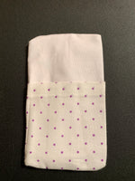 Kleenex Holder with back pocket- white with purple polkadots