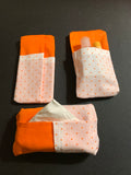 Kleenex Holder with back pocket -orange polkadots