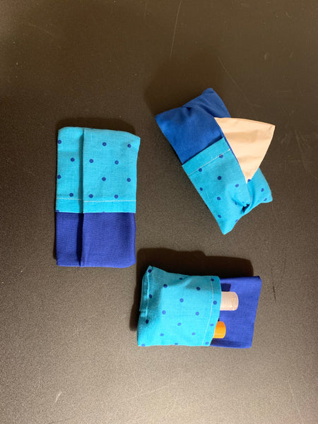 Kleenex Holder with back pocket- Blue Polkadots